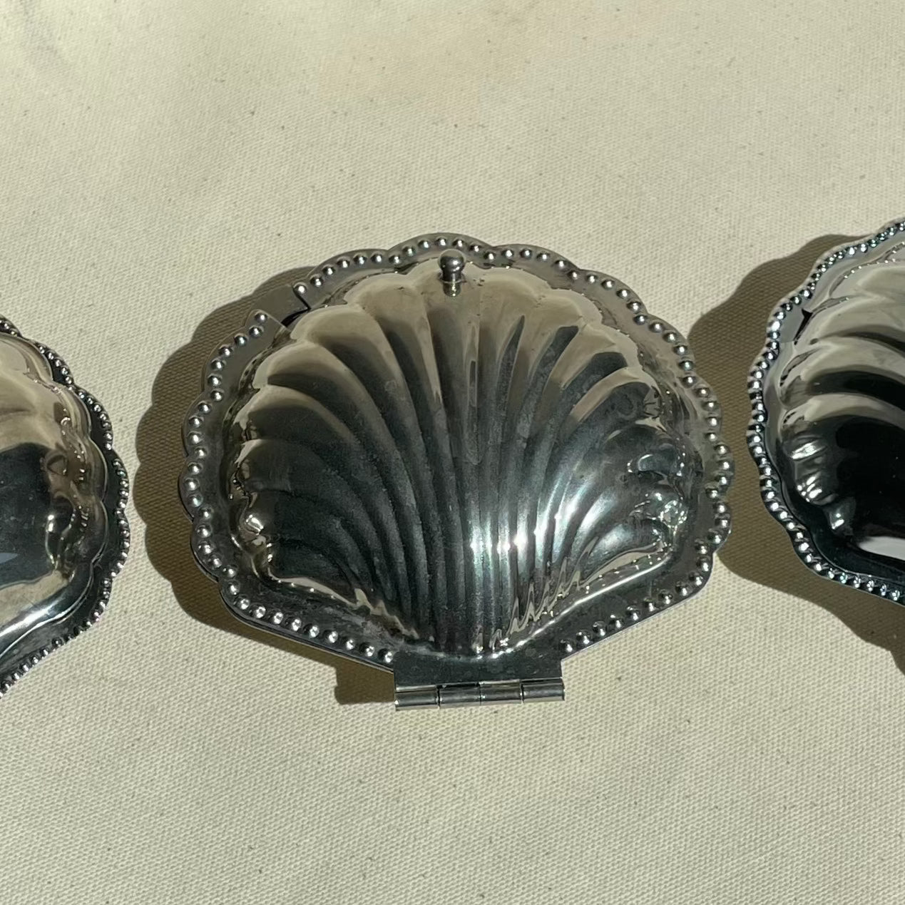 Silver Plated Shell Shaped Butter Dish with Blue Inner Dish