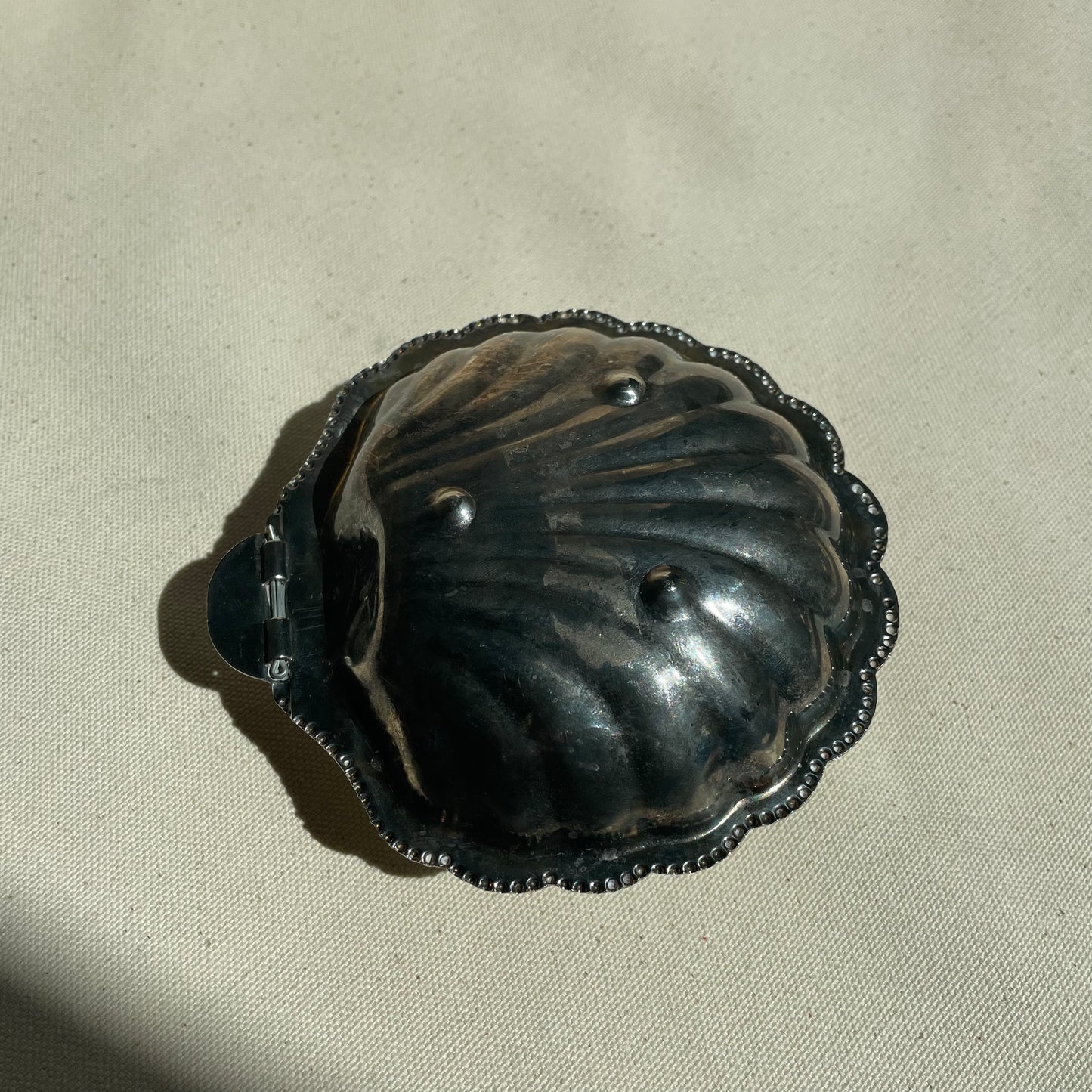 Silver Plated Shell Shaped Butter Dish with Blue Inner Dish
