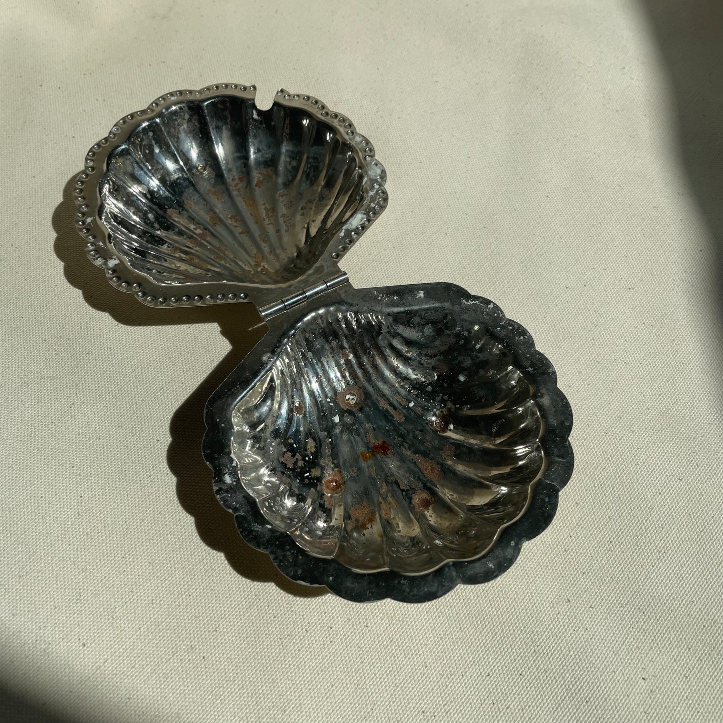 Silver Plated Shell Shaped Butter Dish with Blue Inner Dish