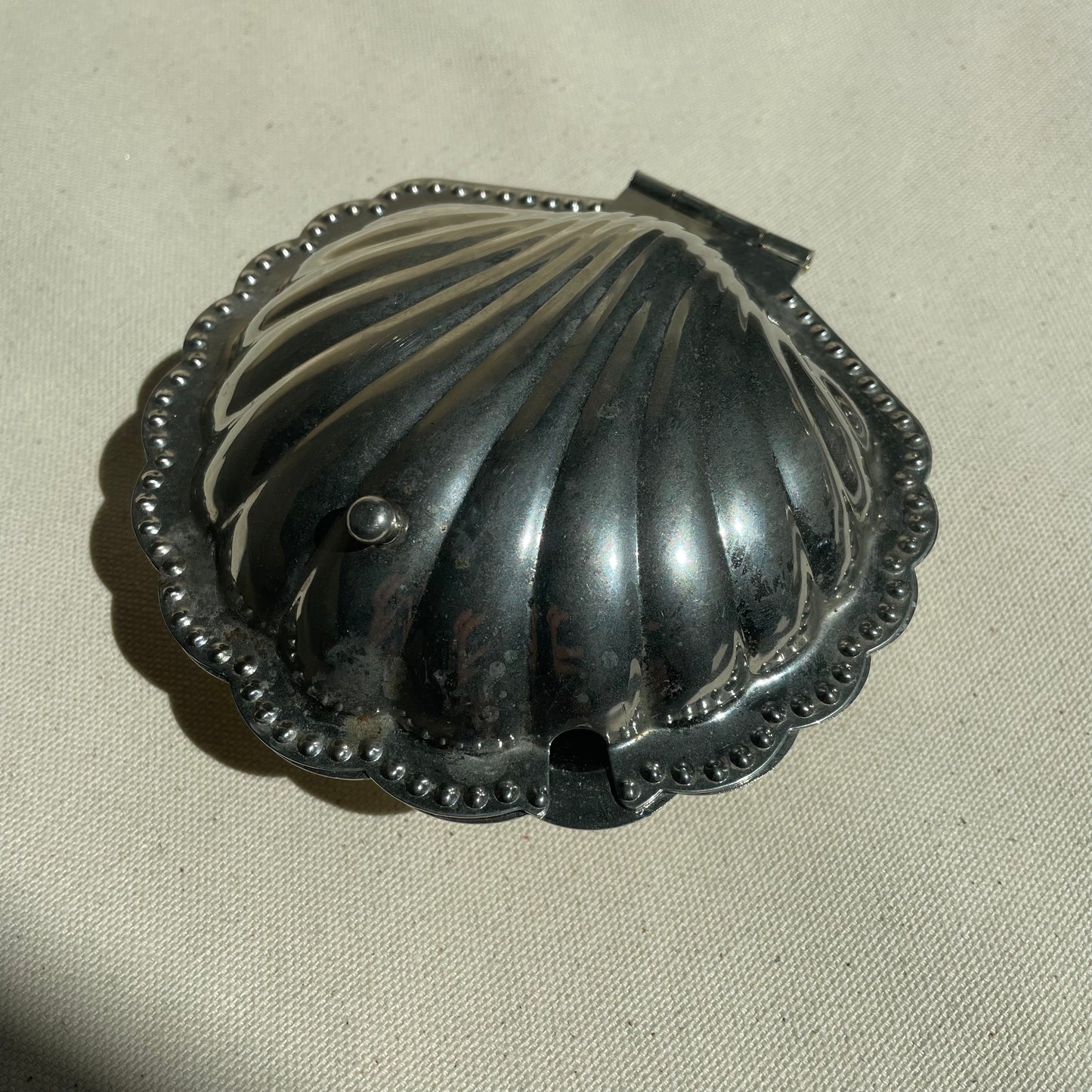 Silver Plated Shell Shaped Butter Dish with Blue Inner Dish