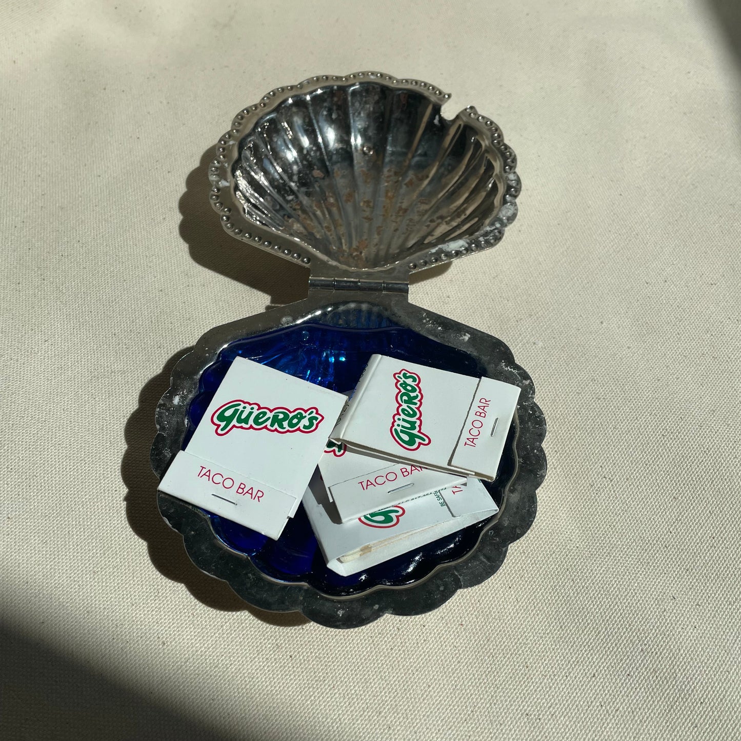 Silver Plated Shell Shaped Butter Dish with Blue Inner Dish