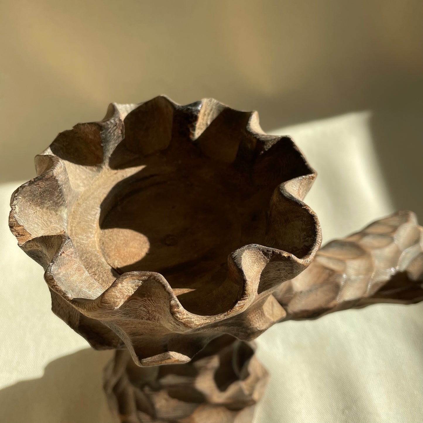 Hand Carved Wood Candlestick