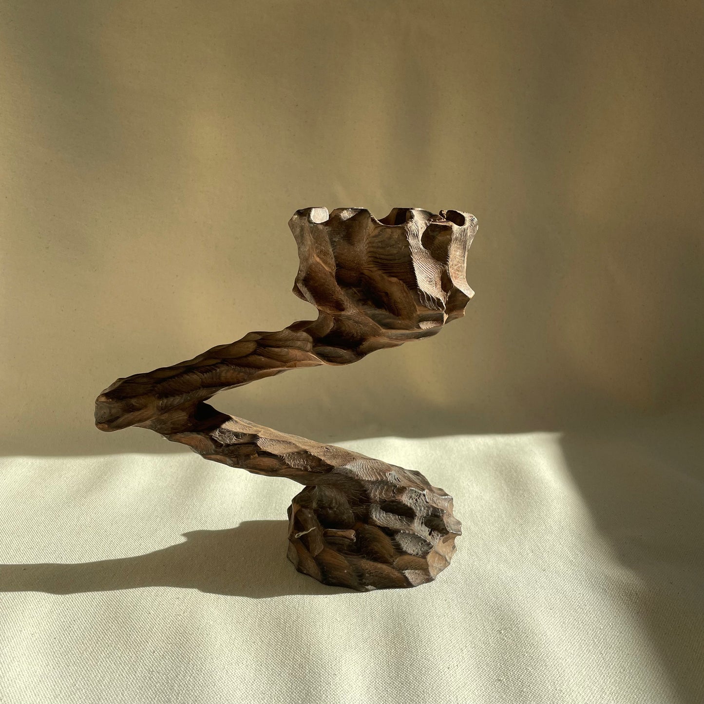 Hand Carved Wood Candlestick