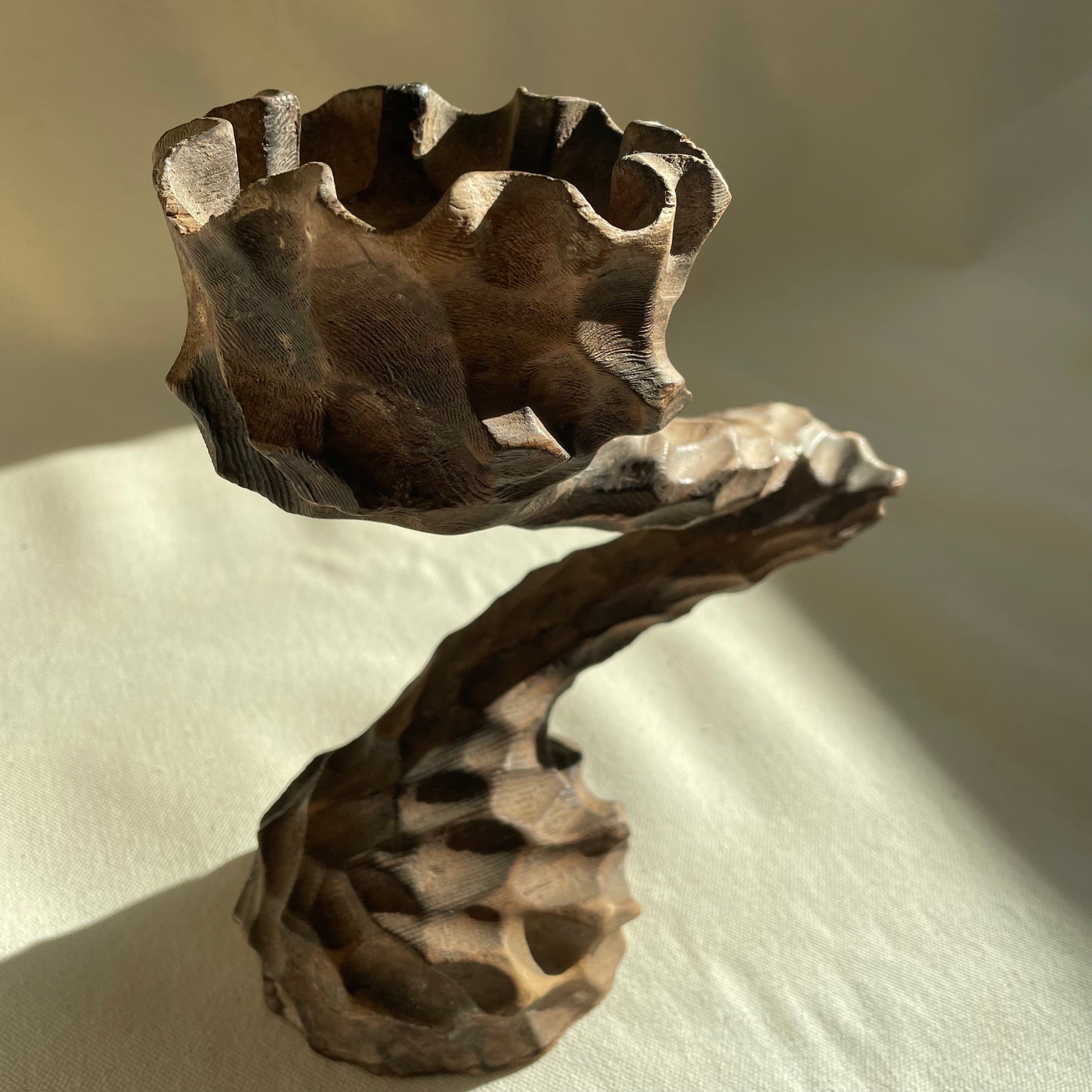 Hand Carved Wood Candlestick