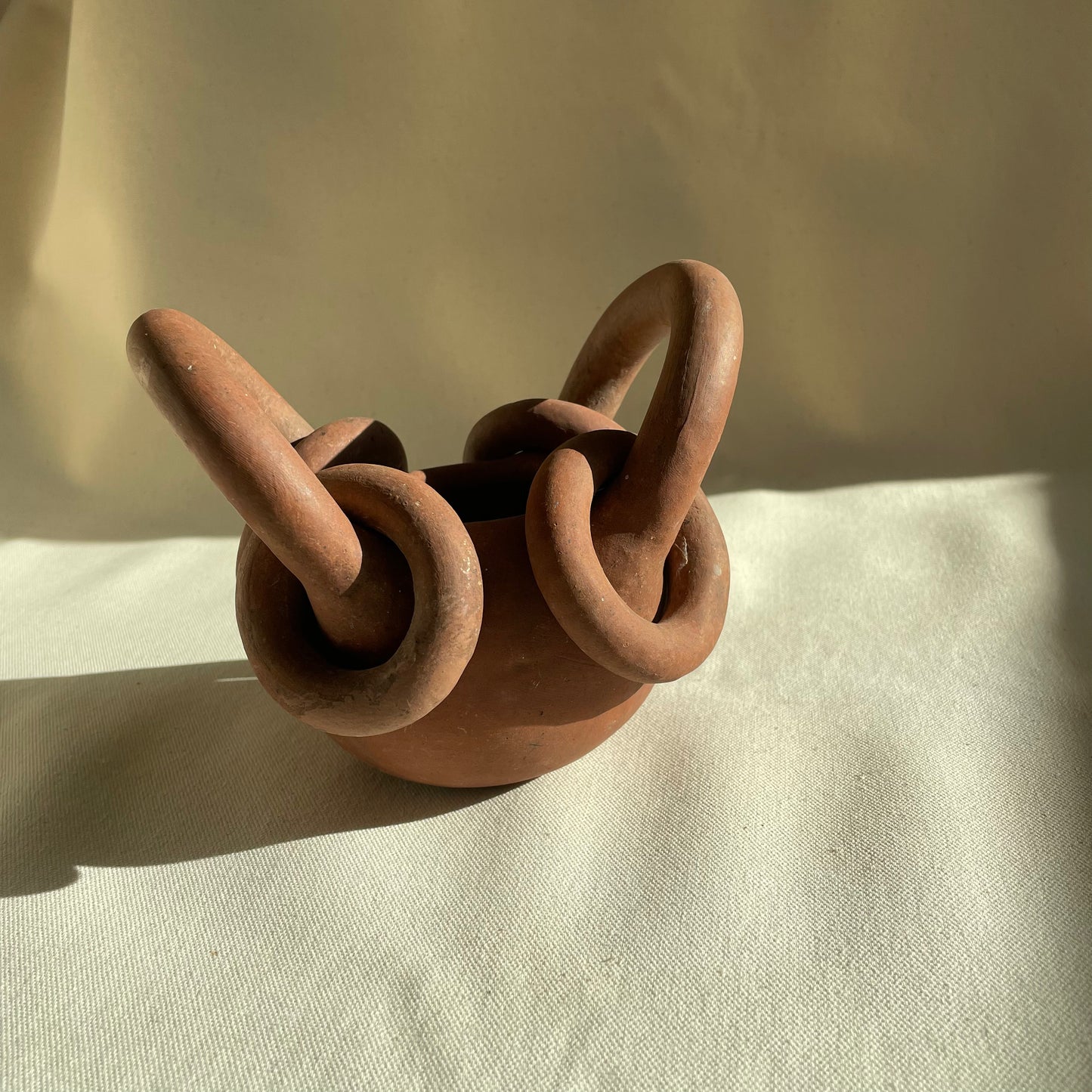 Vintage 1960's Red Clay Freedom Pot 2 Large Handles w/ Rings