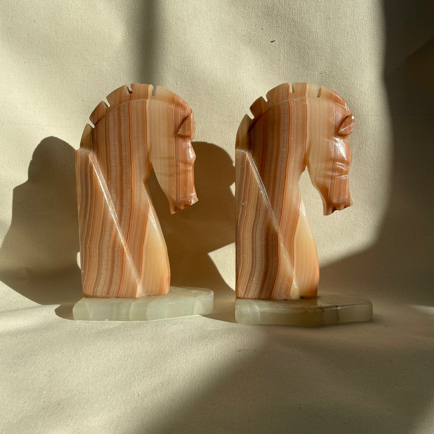 Pair of Vintage Two Tone Marble Onyx Horse Bookends