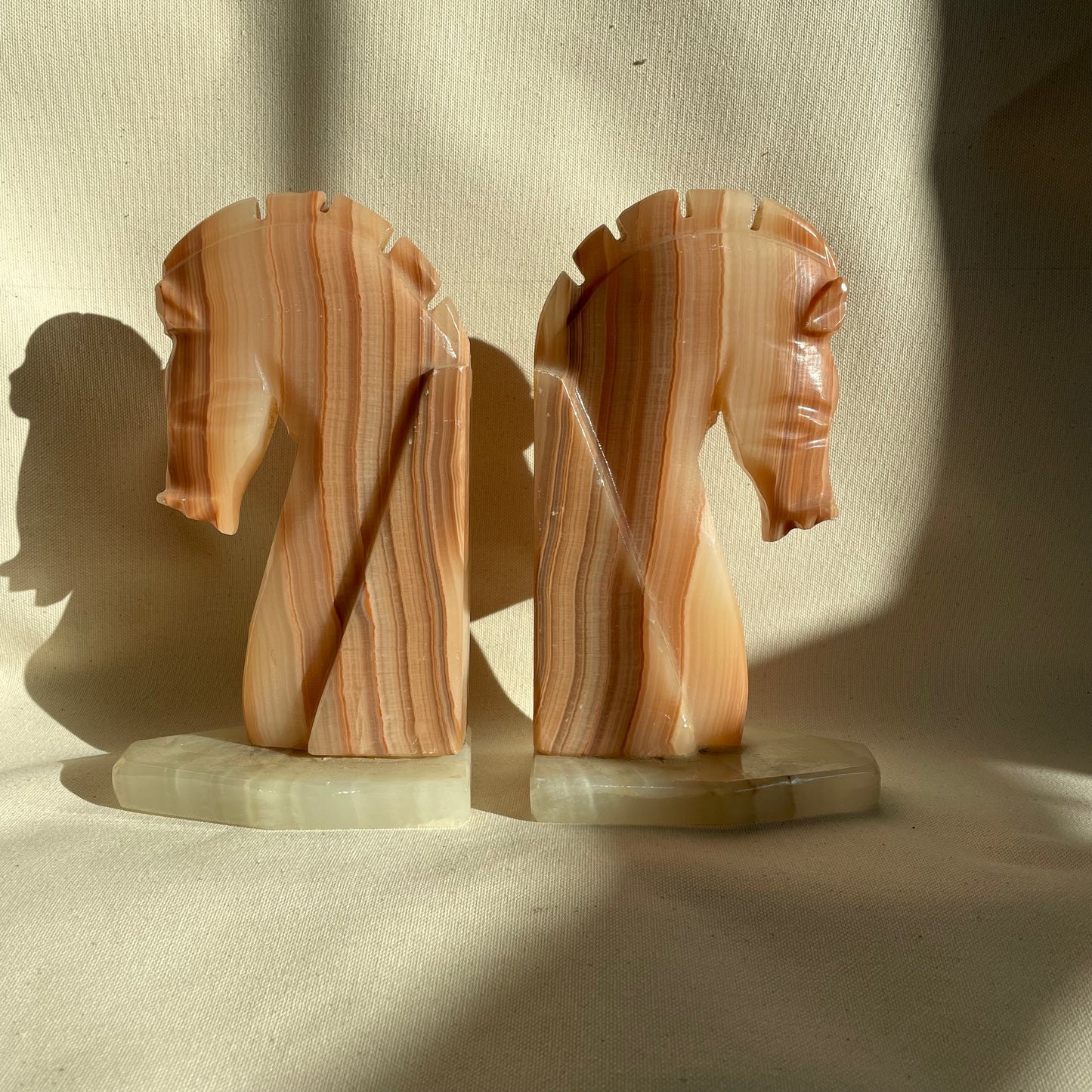 Pair of Vintage Two Tone Marble Onyx Horse Bookends