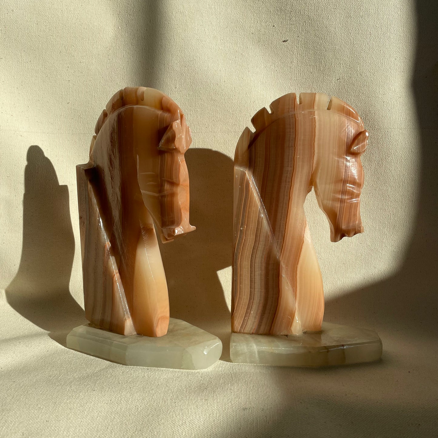 Pair of Vintage Two Tone Marble Onyx Horse Bookends