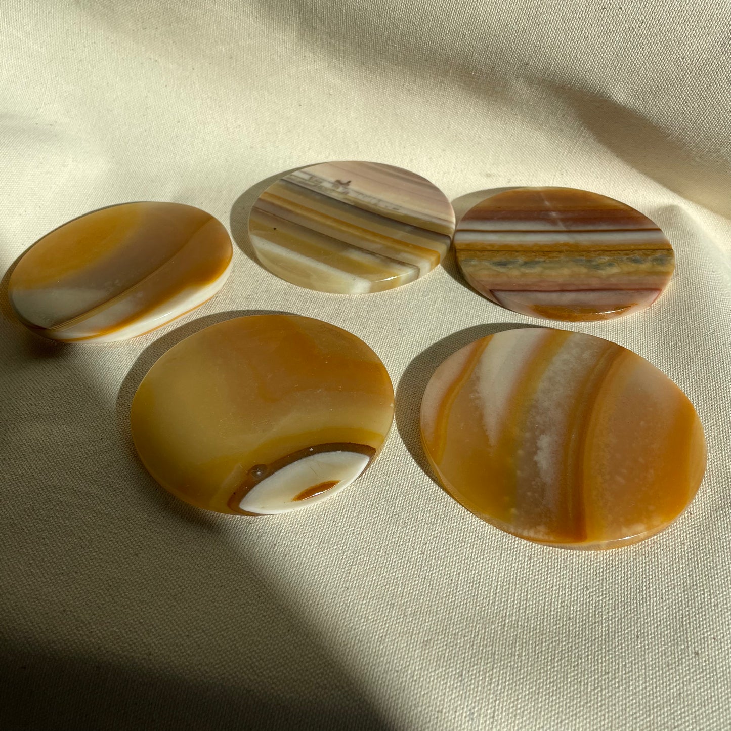 Set of 5 Vintage Marble Onyx Round Coasters