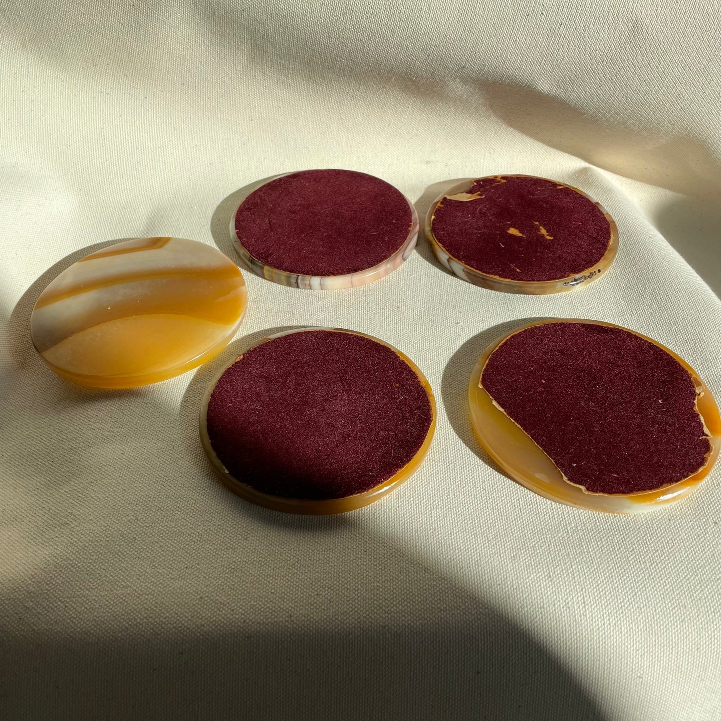 Set of 5 Vintage Marble Onyx Round Coasters