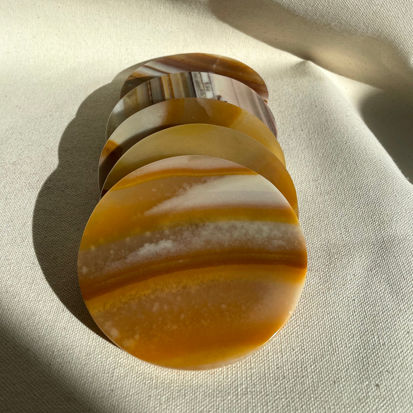 Set of 5 Vintage Marble Onyx Round Coasters