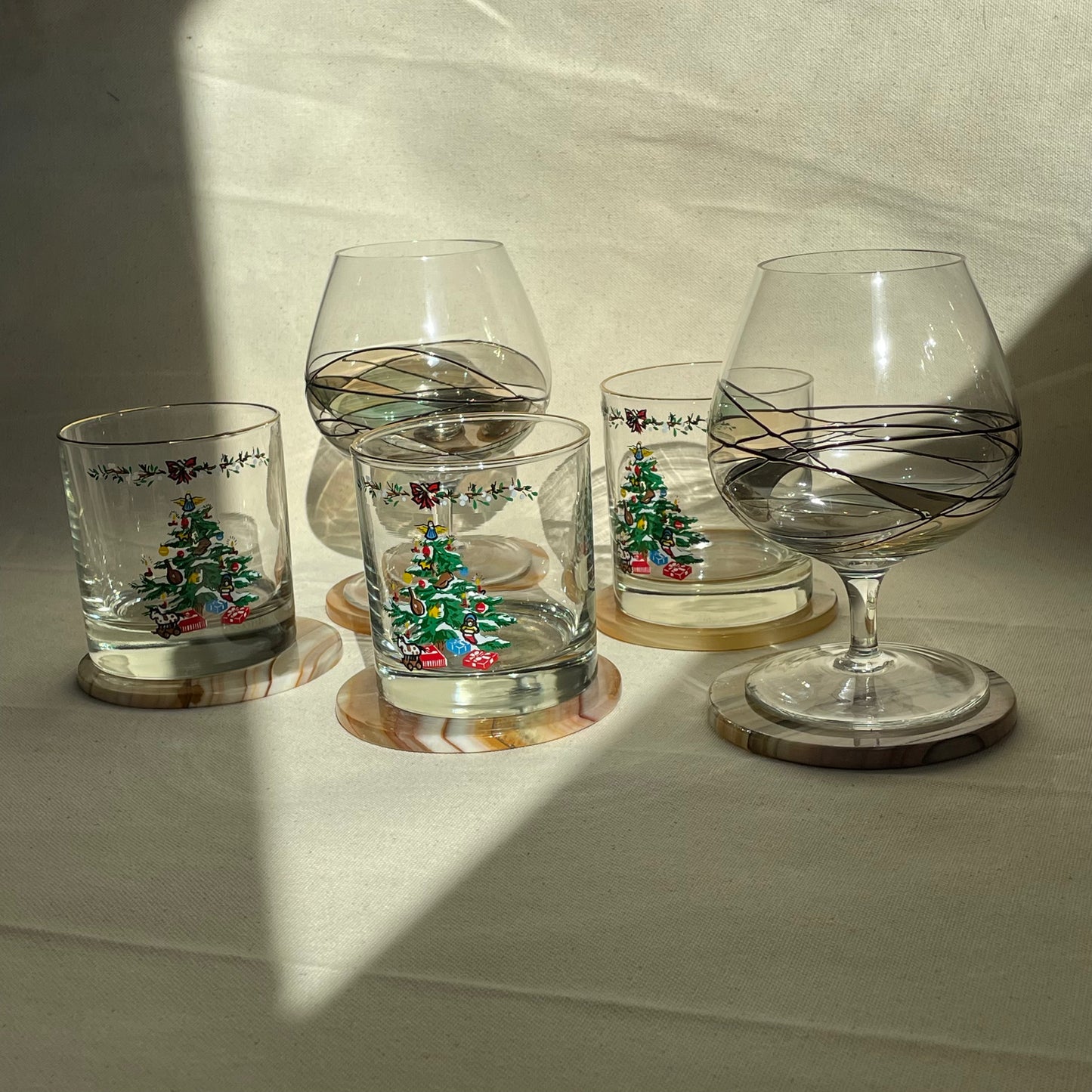 Set of 5 Vintage Marble Onyx Round Coasters