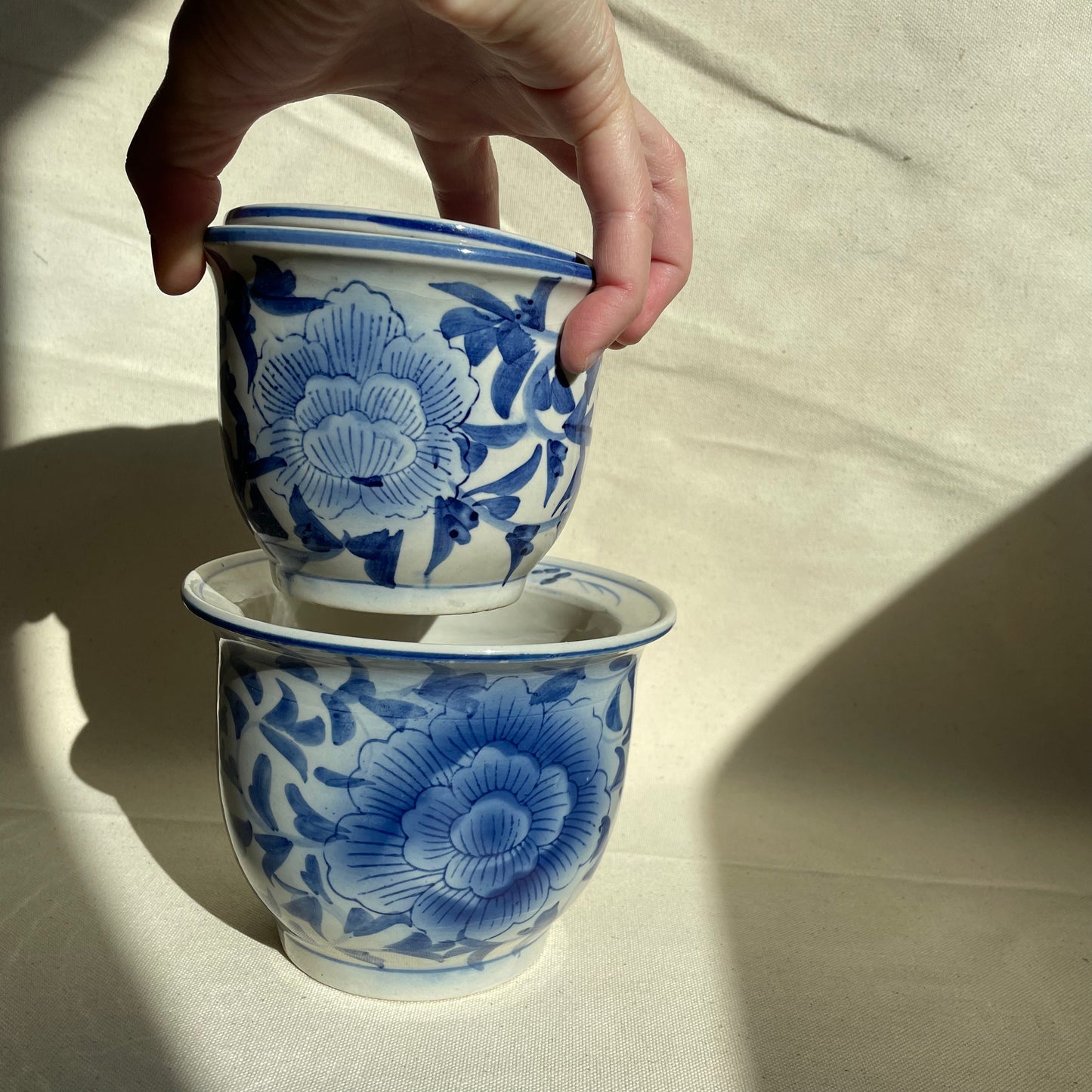 Set of 5, Vintage Chinoiserie Porcelain Russian Doll Planter Pots