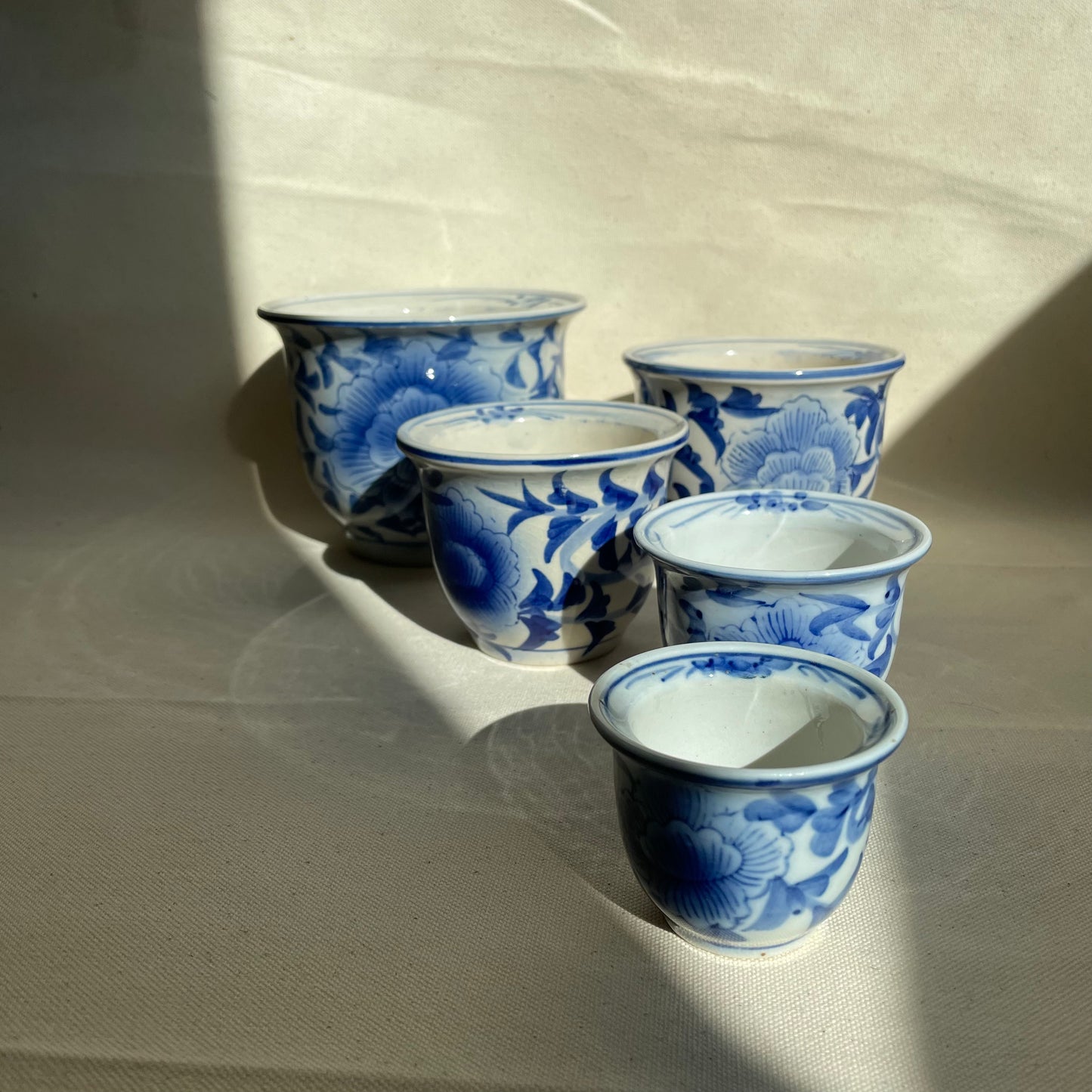 Set of 5, Vintage Chinoiserie Porcelain Russian Doll Planter Pots