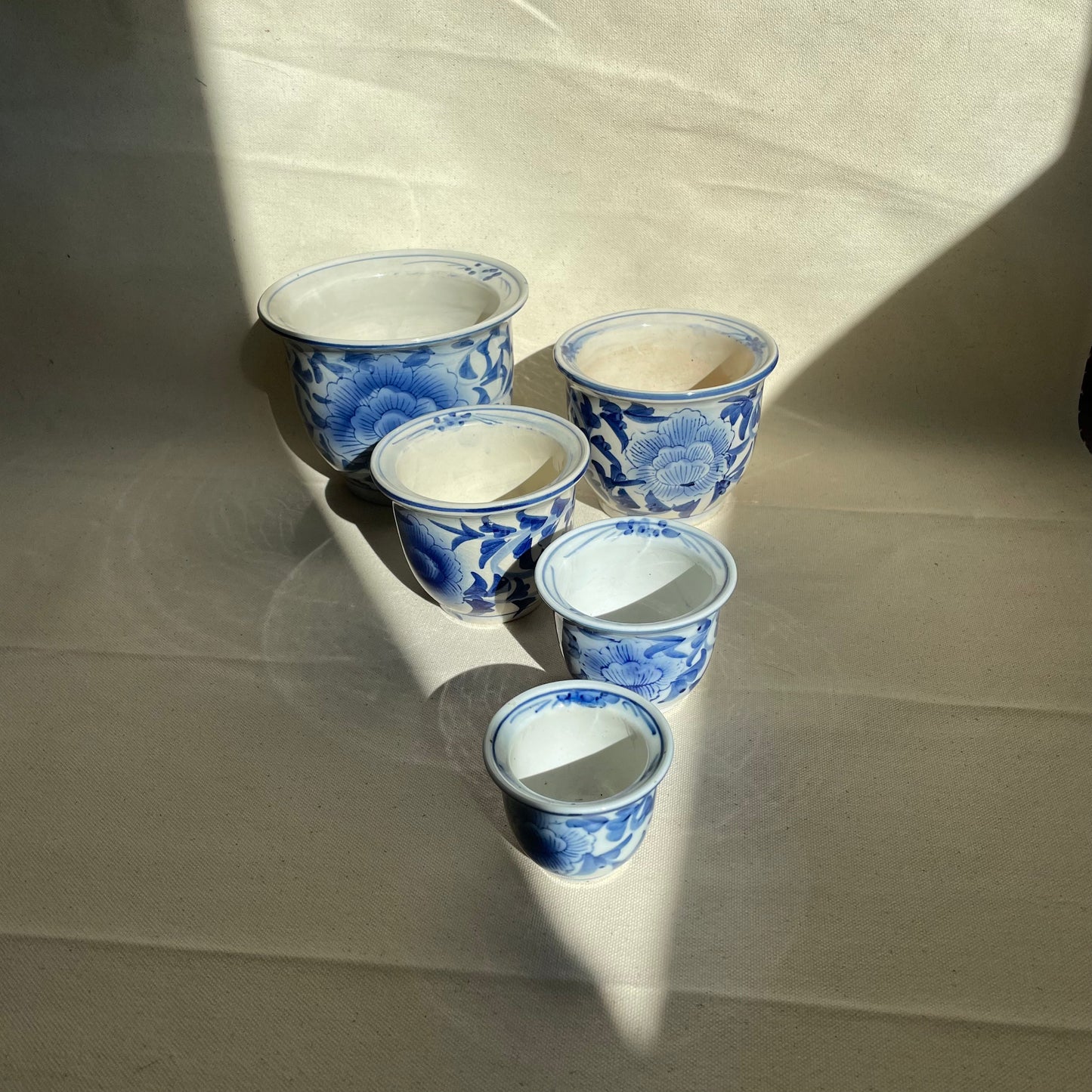 Set of 5, Vintage Chinoiserie Porcelain Russian Doll Planter Pots