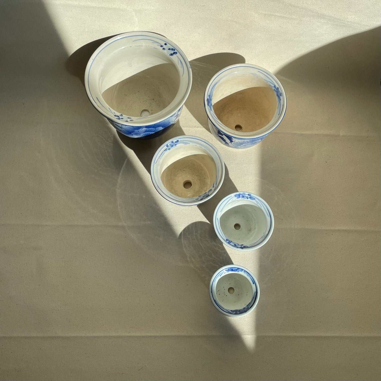 Set of 5, Vintage Chinoiserie Porcelain Russian Doll Planter Pots