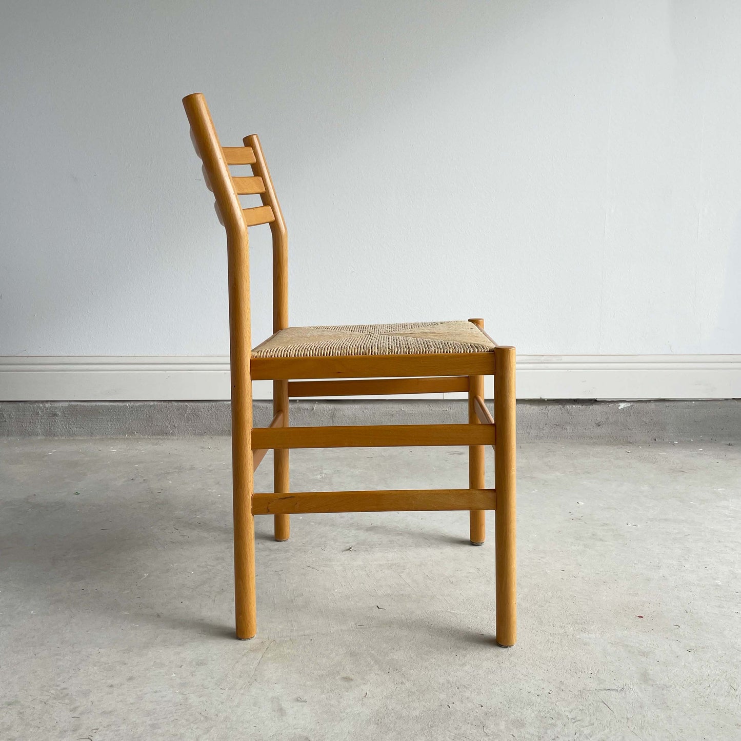 Set of 4 MCM Beech Chairs with Rush Seating