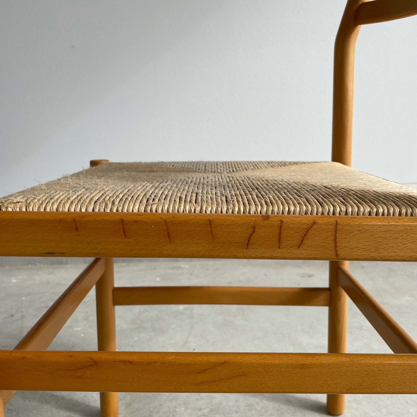 Set of 4 MCM Beech Chairs with Rush Seating