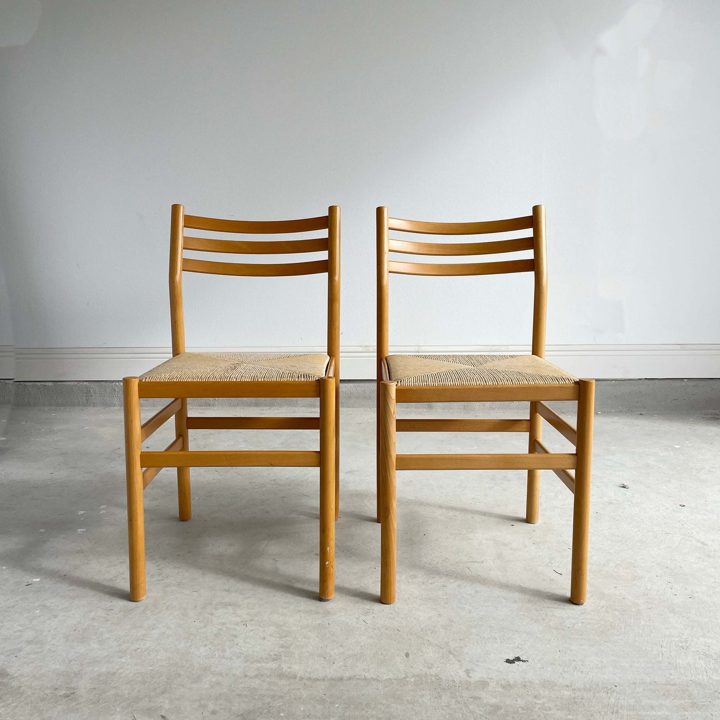 Set of 4 MCM Beech Chairs with Rush Seating