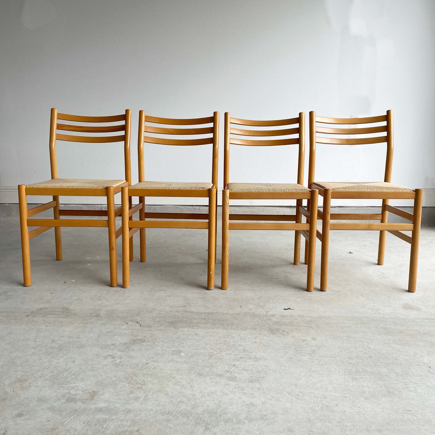 Set of 4 MCM Beech Chairs with Rush Seating