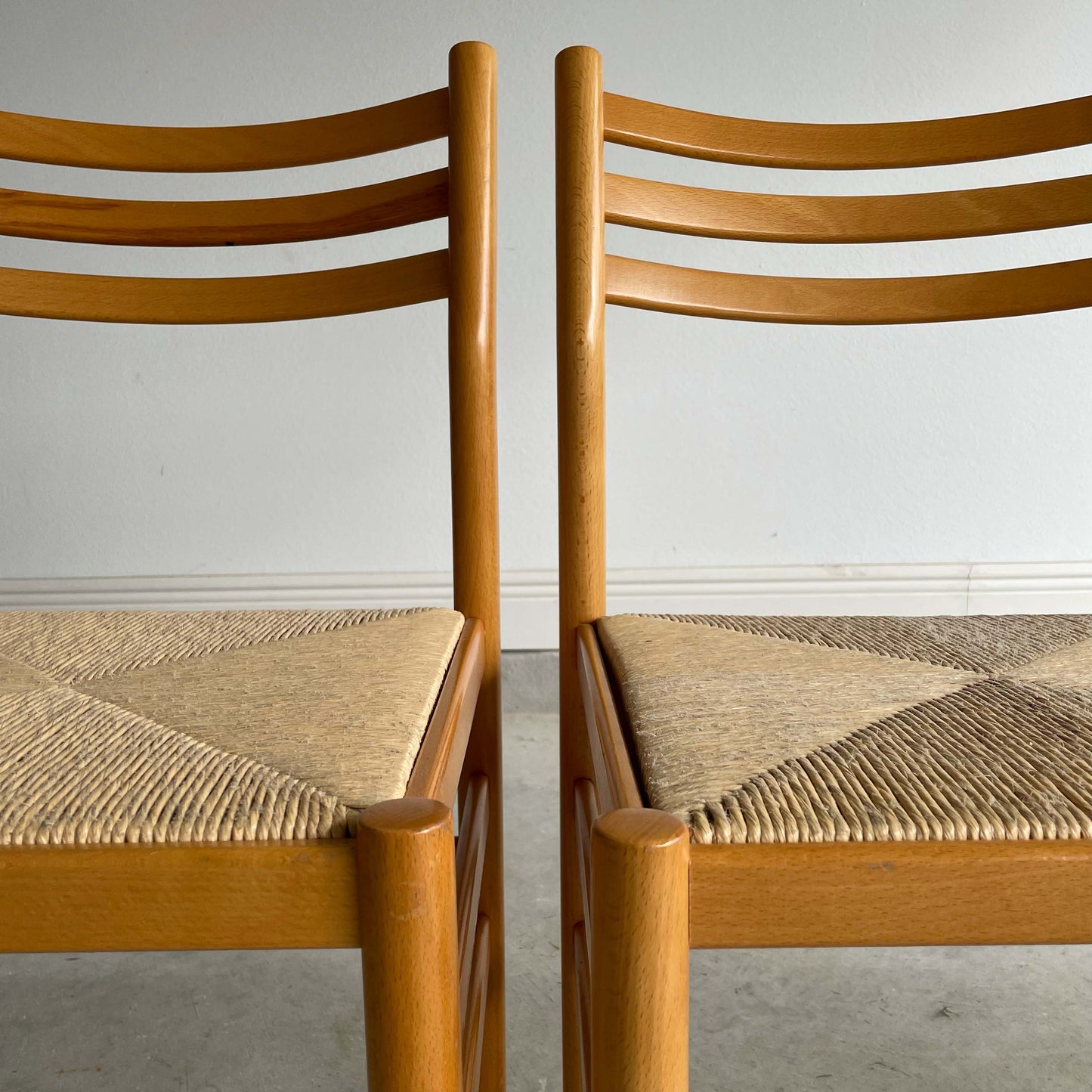 Set of 4 MCM Beech Chairs with Rush Seating