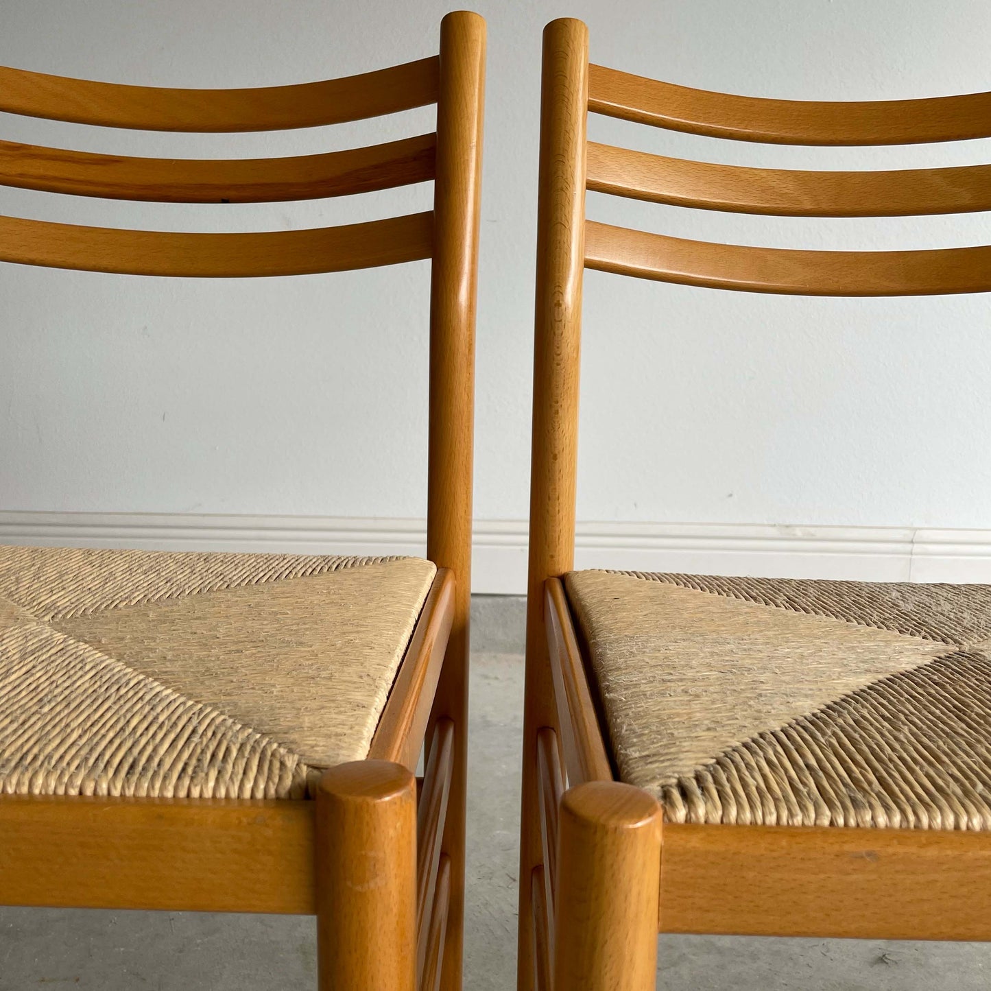 Set of 4 MCM Beech Chairs with Rush Seating