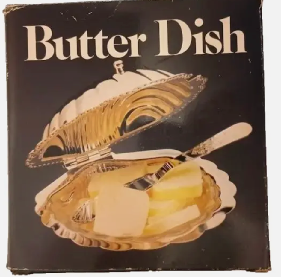 Silver Plated Shell Shaped Butter Dish with Blue Inner Dish