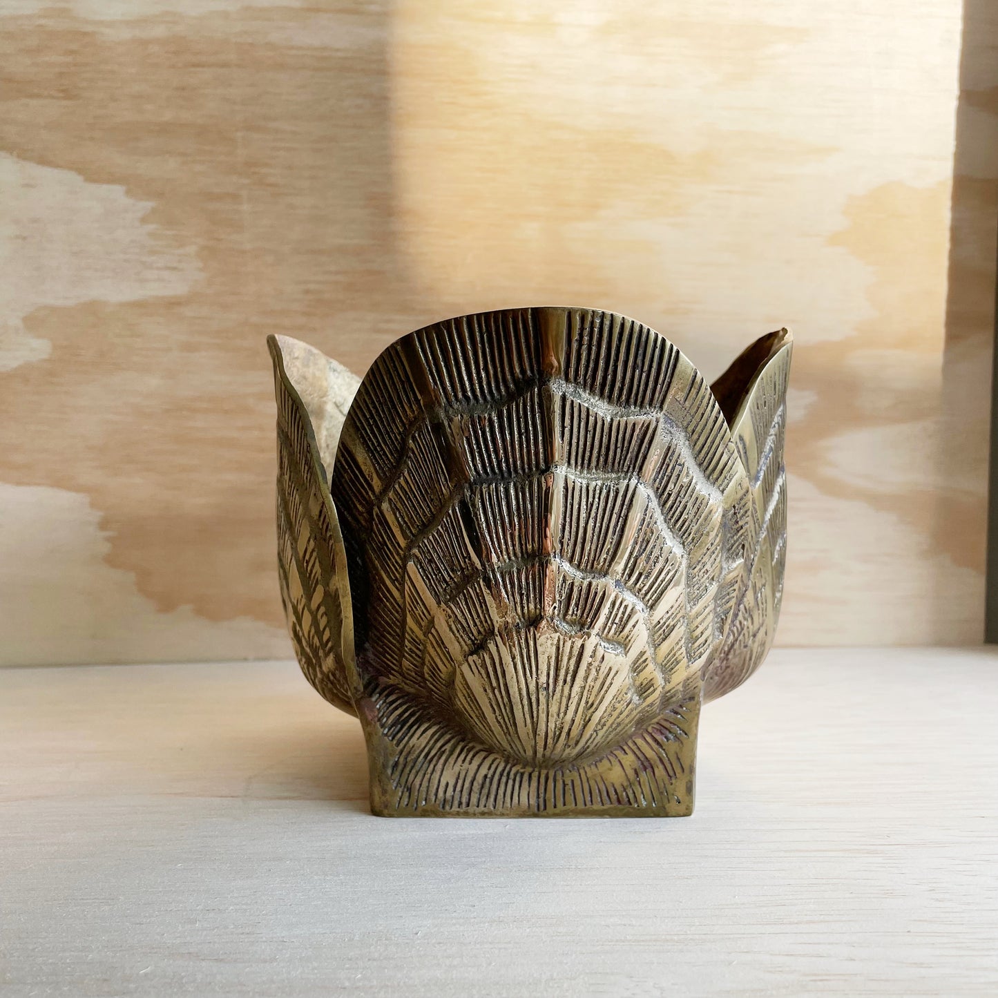 Vintage Brass Scallop Clam Shell Planter - Vase - Nautilus- Hollywood Regency