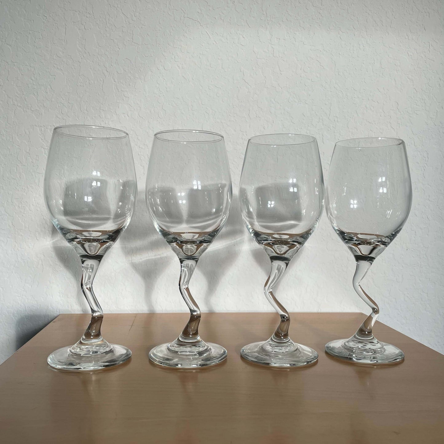 Vintage Bent Stem, Zig Zag Stem Wine Glasses x2