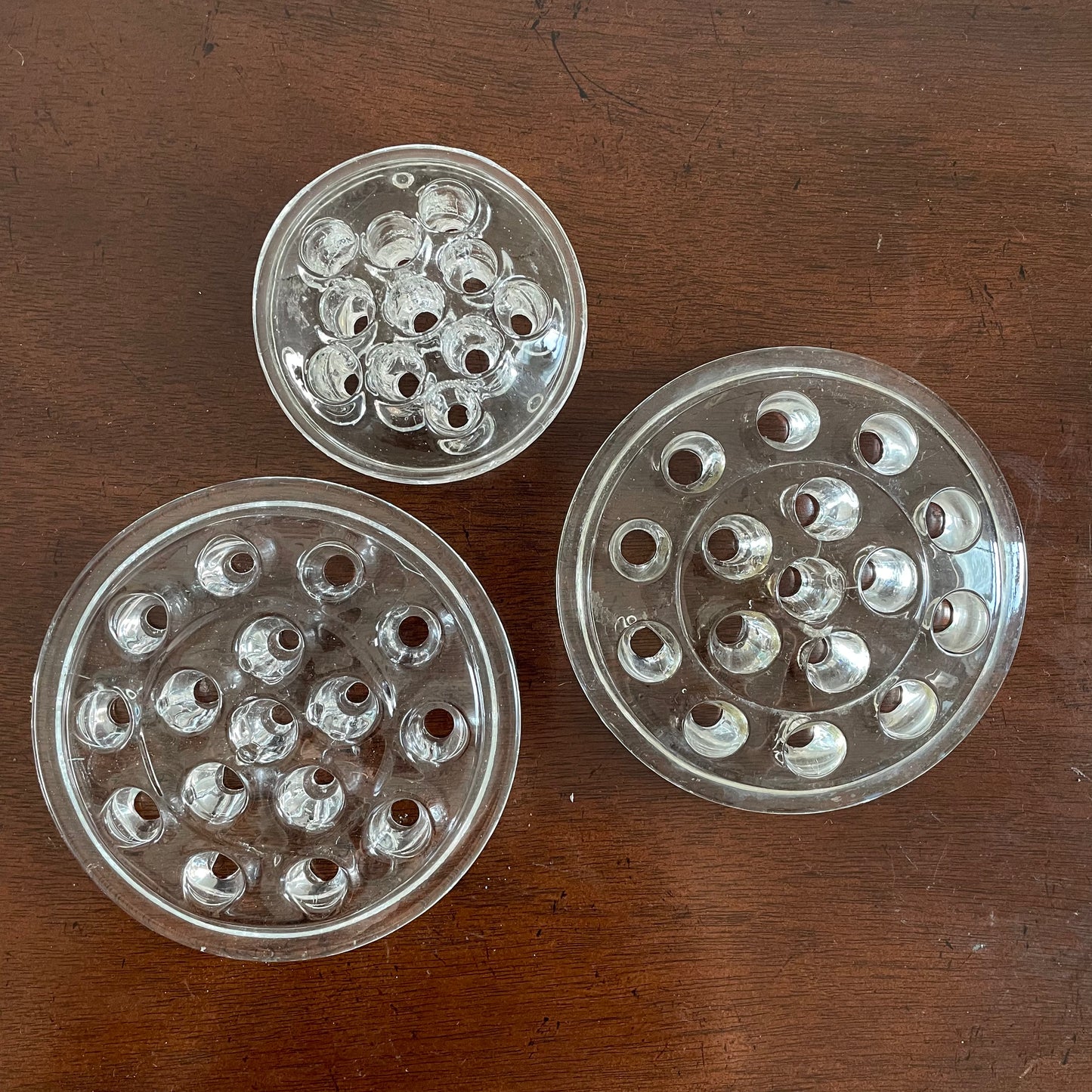 Vintage Glass Flower Frog Floral Arrangement Holder, x3