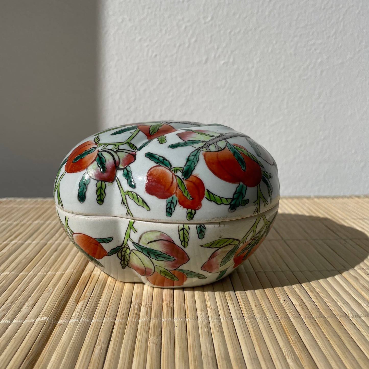 Chinoiserie Lidded Bowl with Peaches and Branches