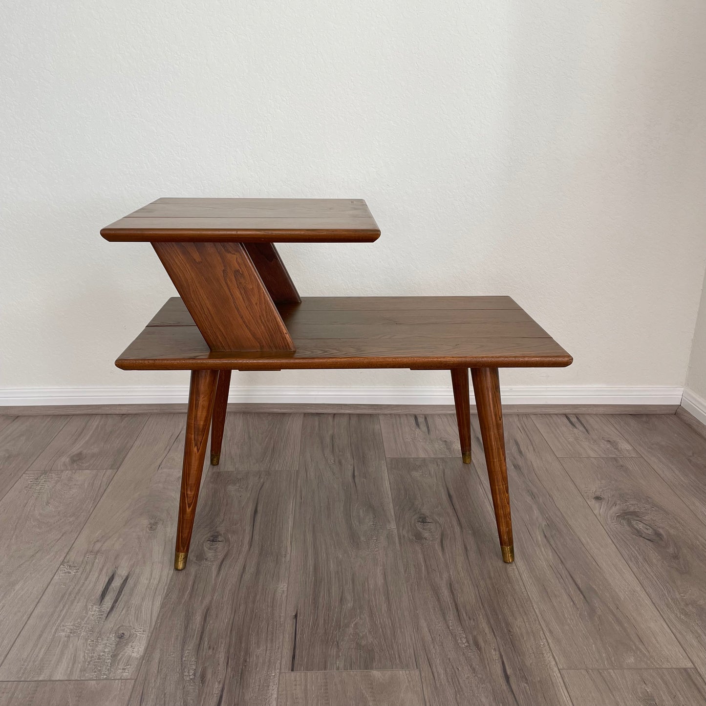 MCM Step-Back Tiered End Table with Angled Peg Legs