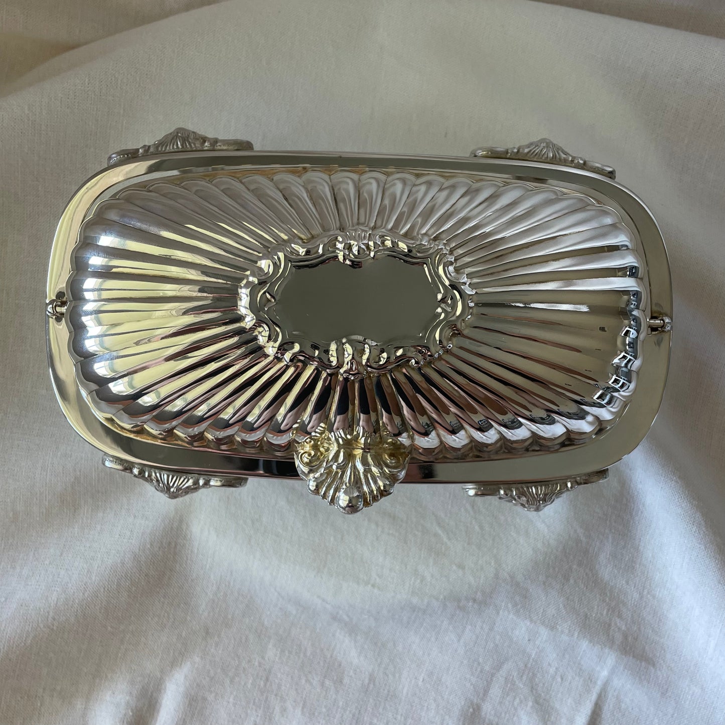 Silver Plate Butter Dish Lion Paw Footed Clam Shell Rolltop