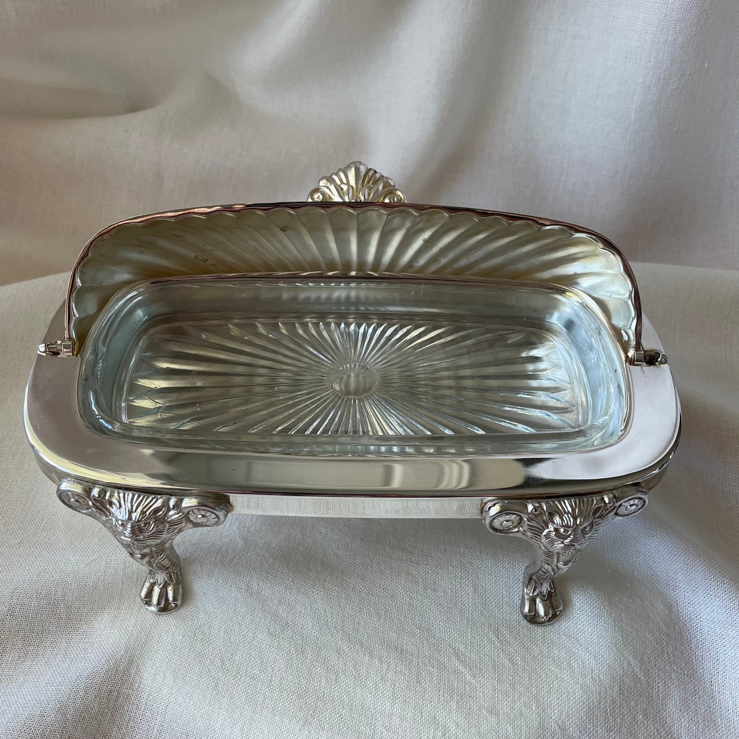 Silver Plate Butter Dish Lion Paw Footed Clam Shell Rolltop