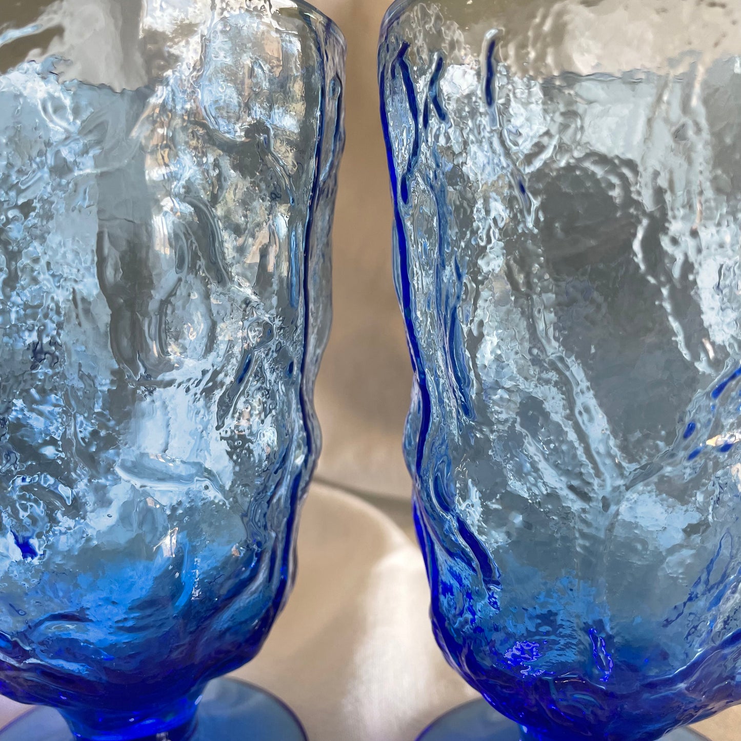 Crinkle Blue Water Goblet by Morgantown x2