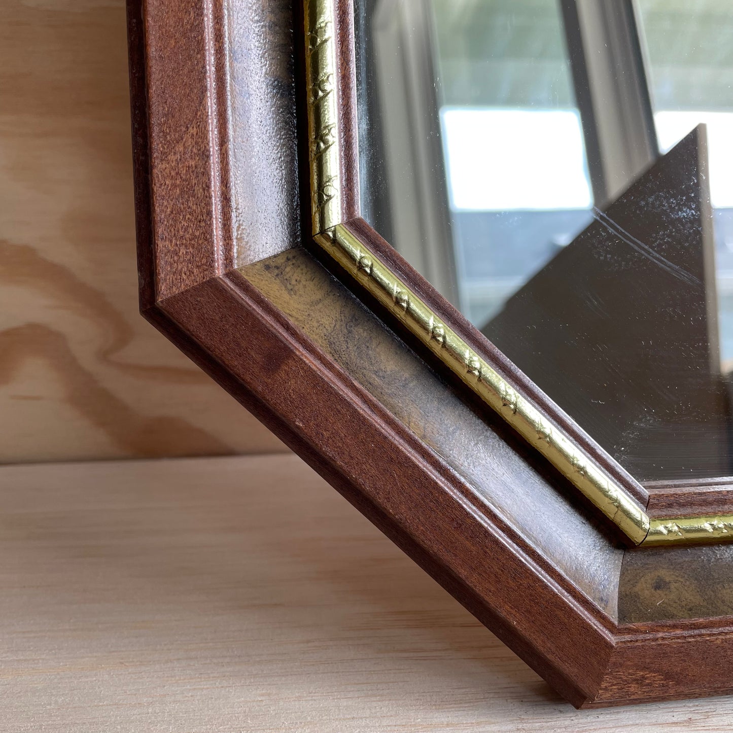 Vintage Octagonal Burl Mirror: Ready to Ship