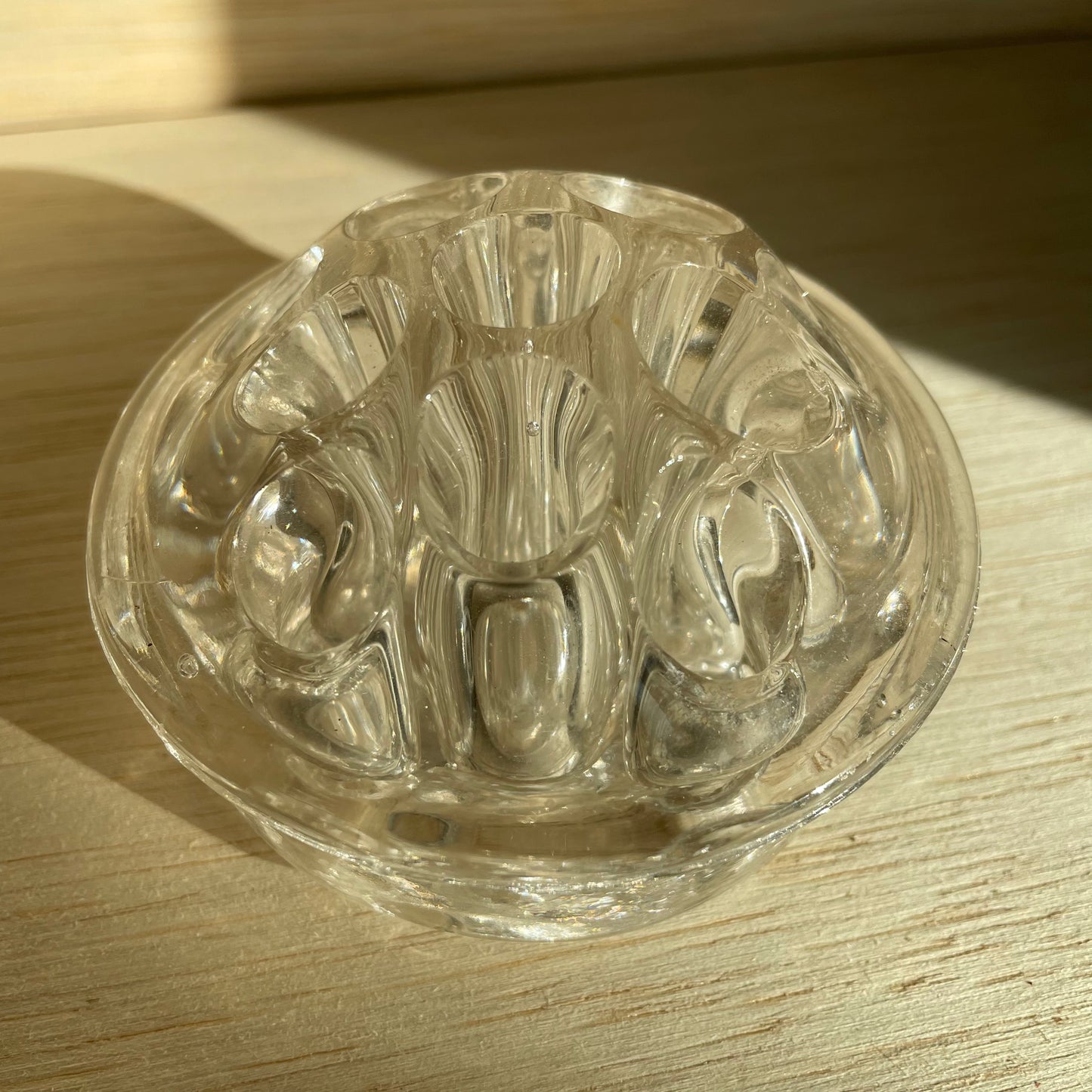 Vintage Clear Glass Round Flower Frog 11 Holes Floral Arrangement Holder