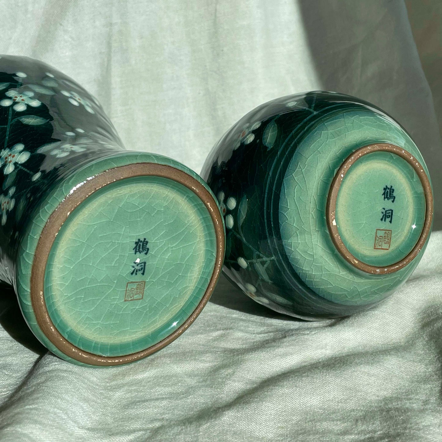 Pair of Celadon Vase + Bottle