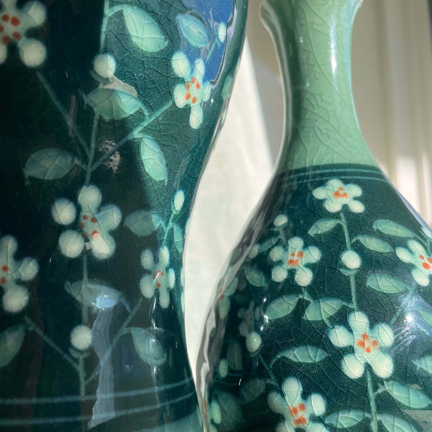 Pair of Celadon Vase + Bottle