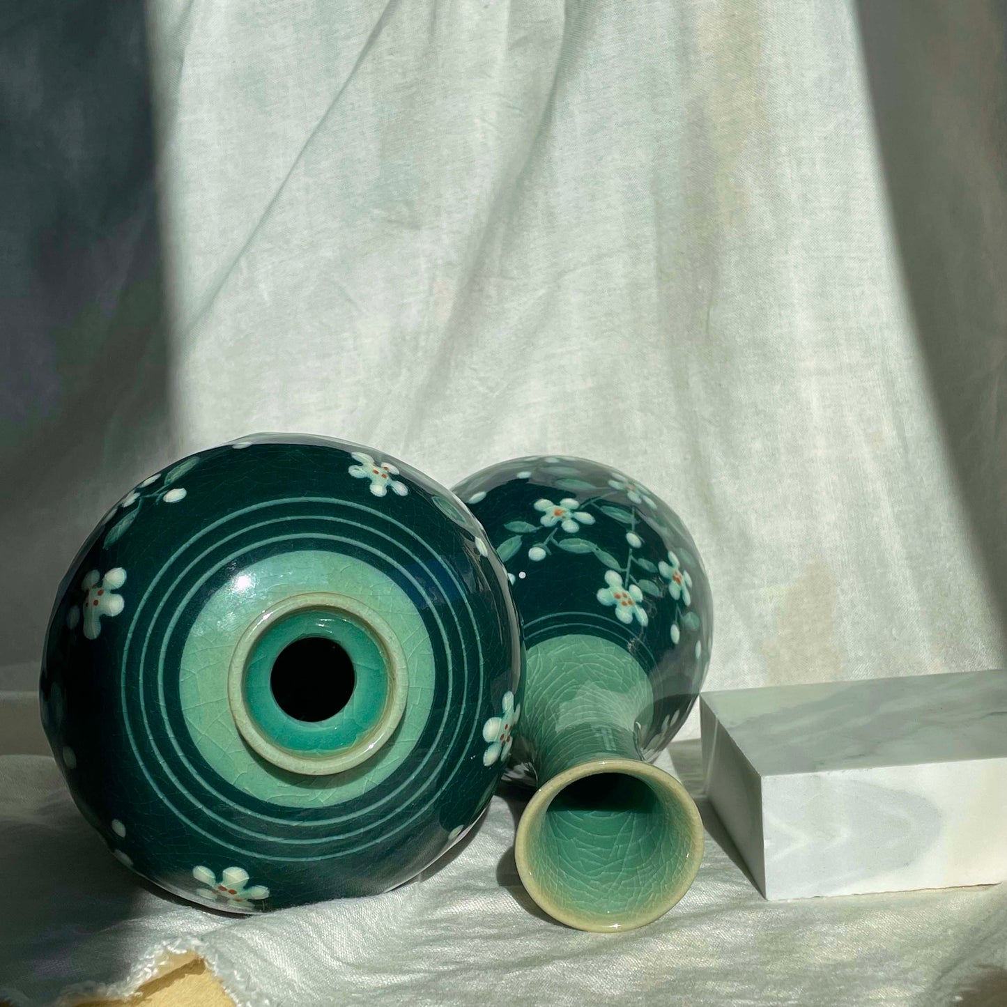 Pair of Celadon Vase + Bottle