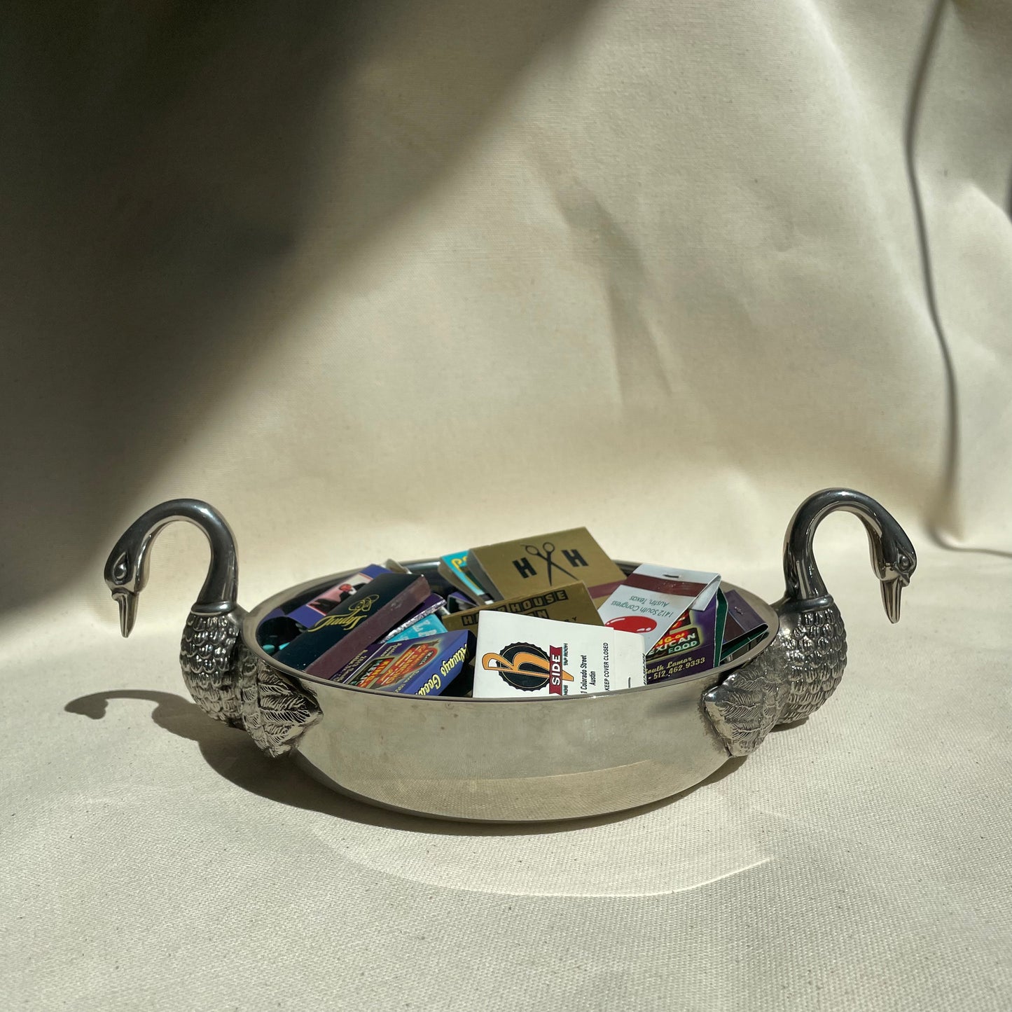 Vintage Silver-Plated Dual Swan Bowl
