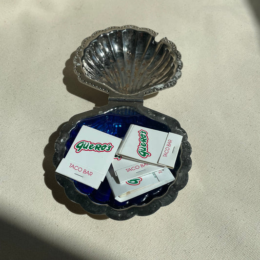 Silver Plated Shell Shaped Butter Dish with Blue Inner Dish