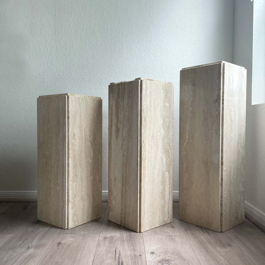 Set of 3 Vintage Italian Travertine Pedestal, Circa 1970's