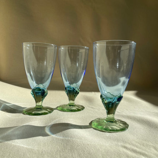 Vintage Bi-colored Water Goblets, 'bahia' by Bormioli Rocco- Set of 3