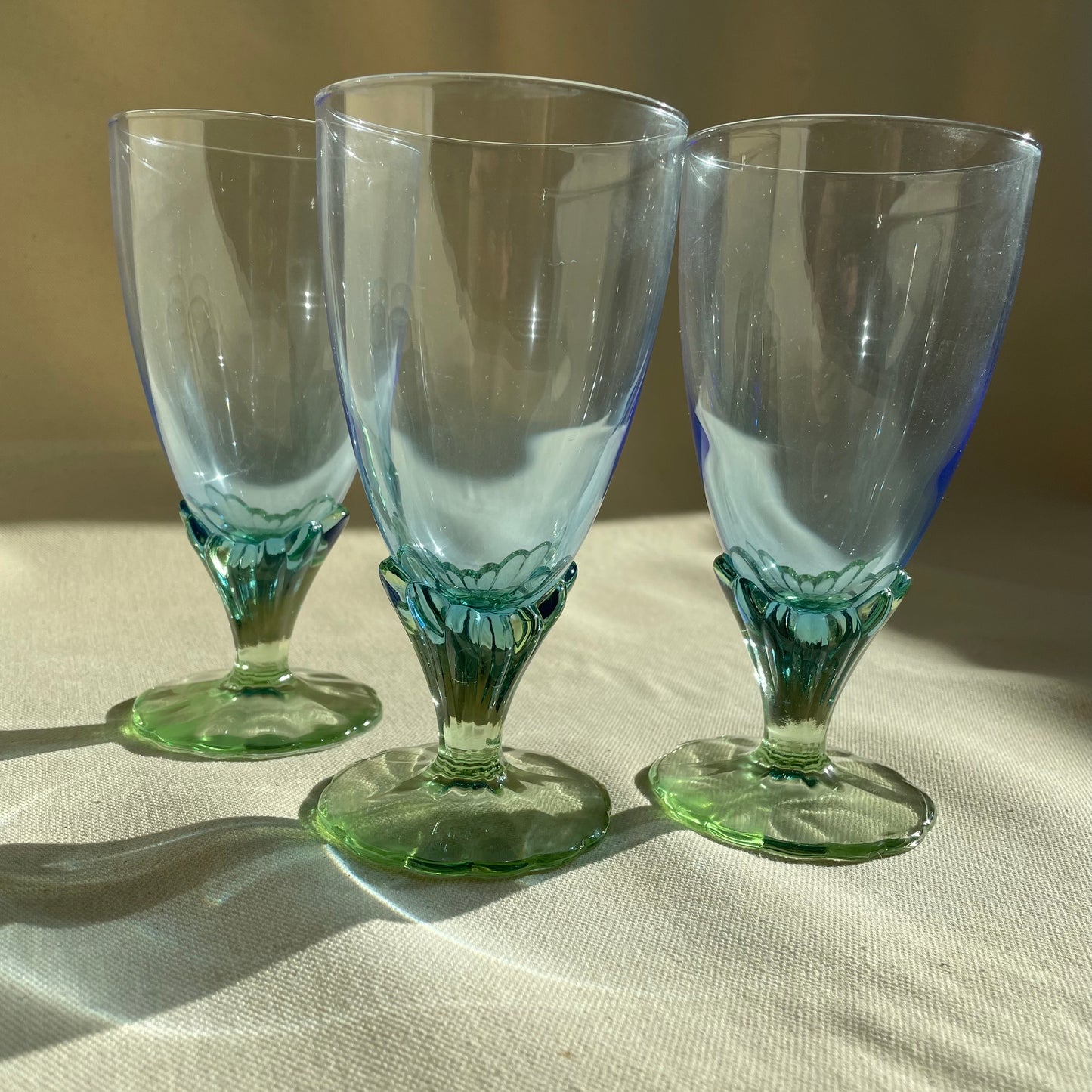 Vintage Bi-colored Water Goblets, 'bahia' by Bormioli Rocco- Set of 3