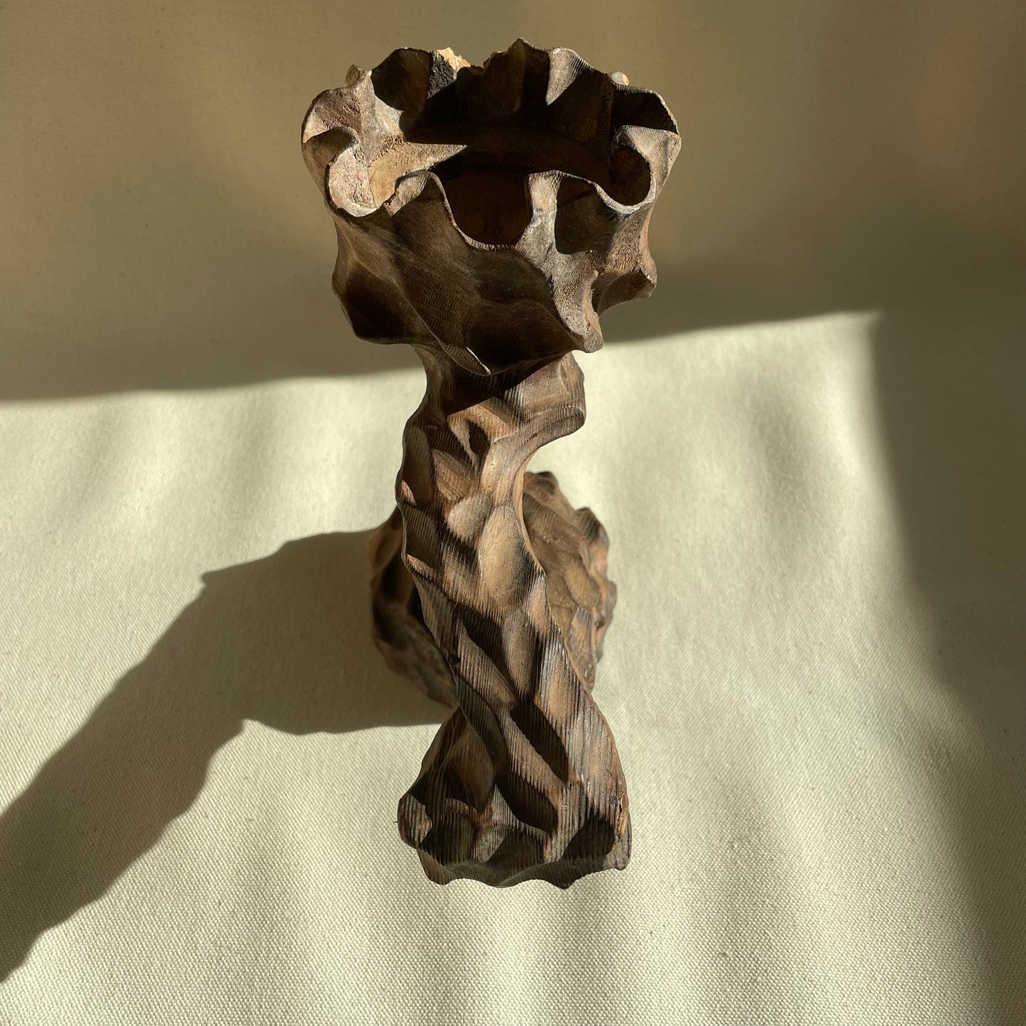 Hand Carved Wood Candlestick