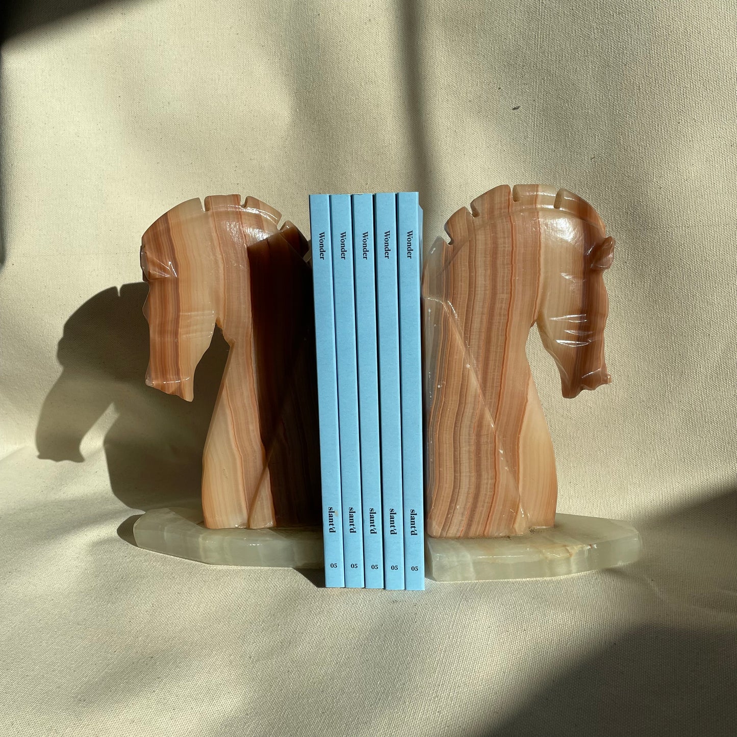 Pair of Vintage Two Tone Marble Onyx Horse Bookends