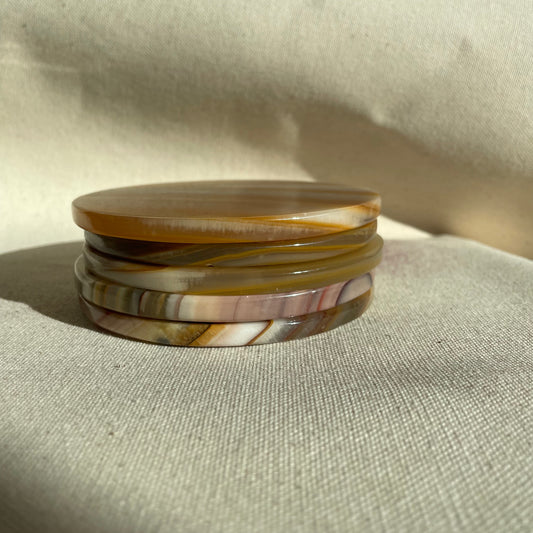 Set of 5 Vintage Marble Onyx Round Coasters