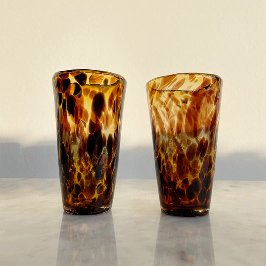 Hand Blown Tortoise Shell Tumblers x2