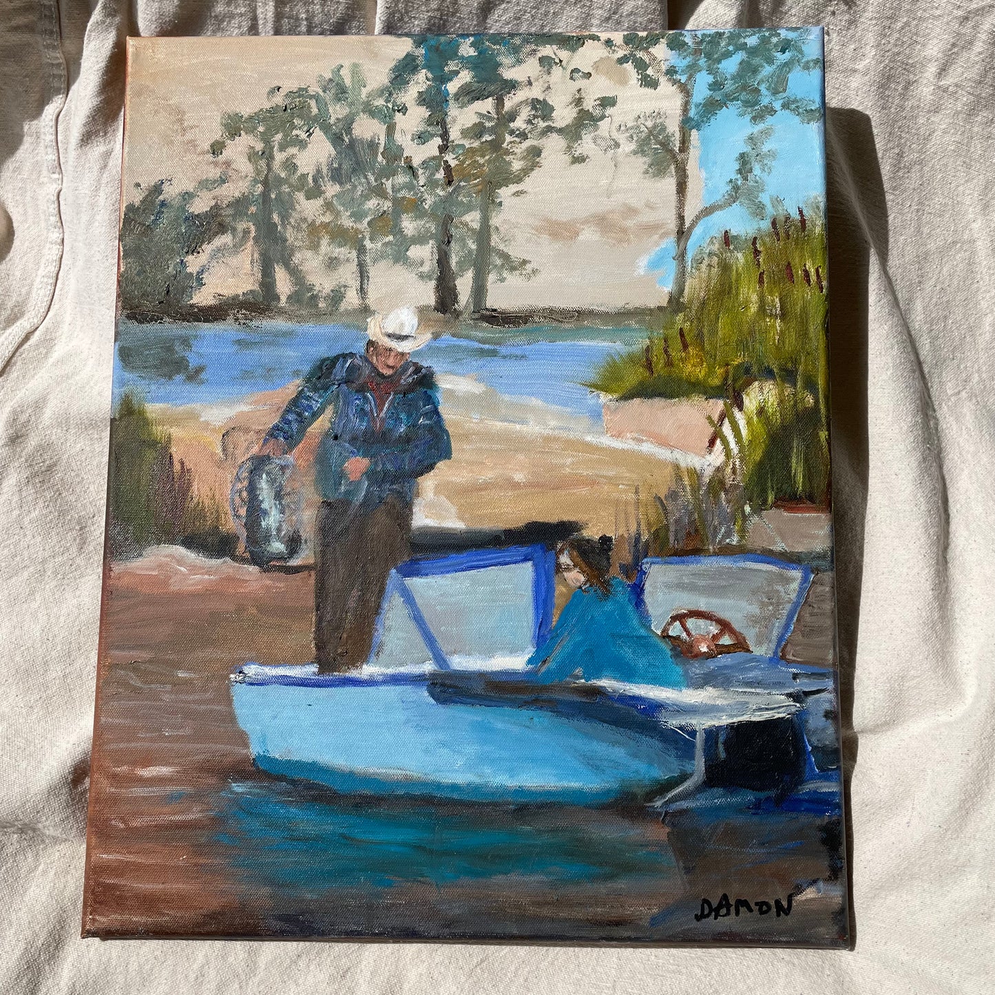Cowboy on a Boat: Original Artwork, Signed